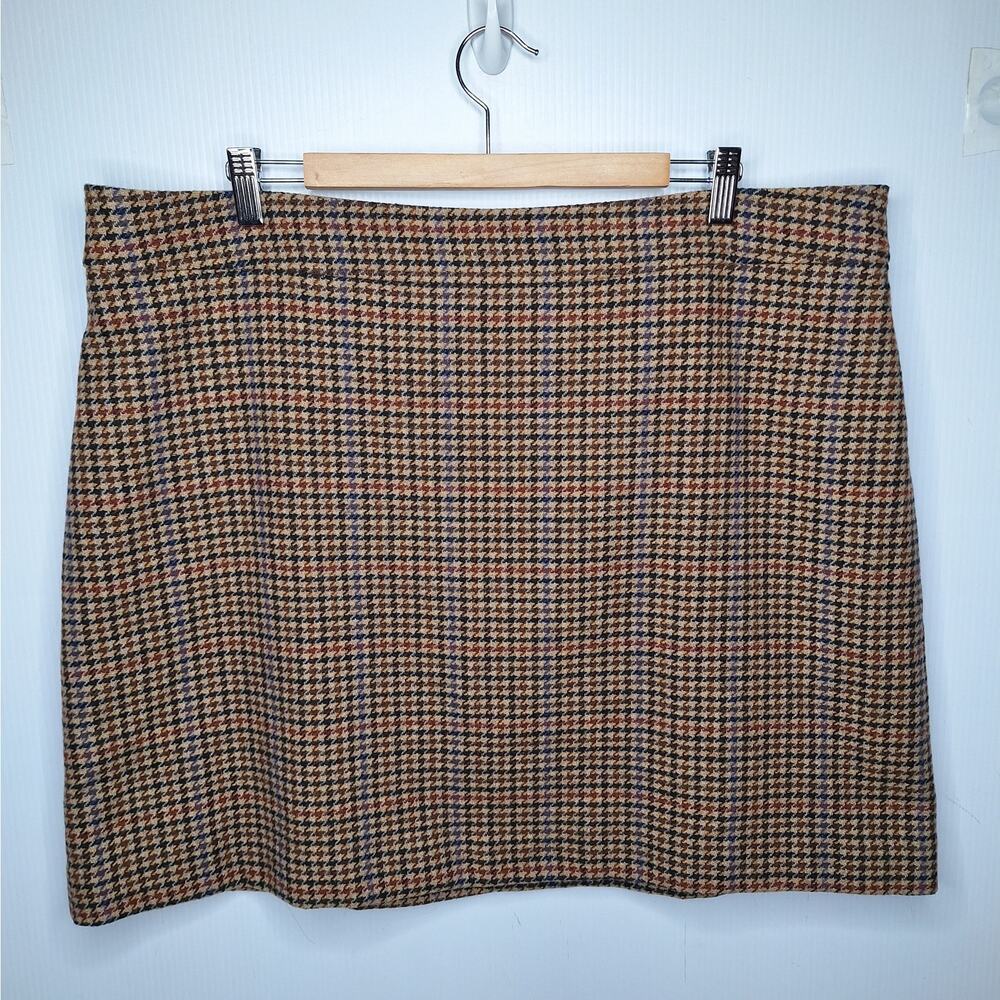 J. Crew Factory Wool Blend Mini Skirt Houndstooth Tan Plaid 20 Academia Preppy